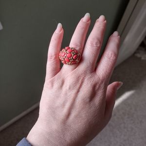 Coral and Gold Ring